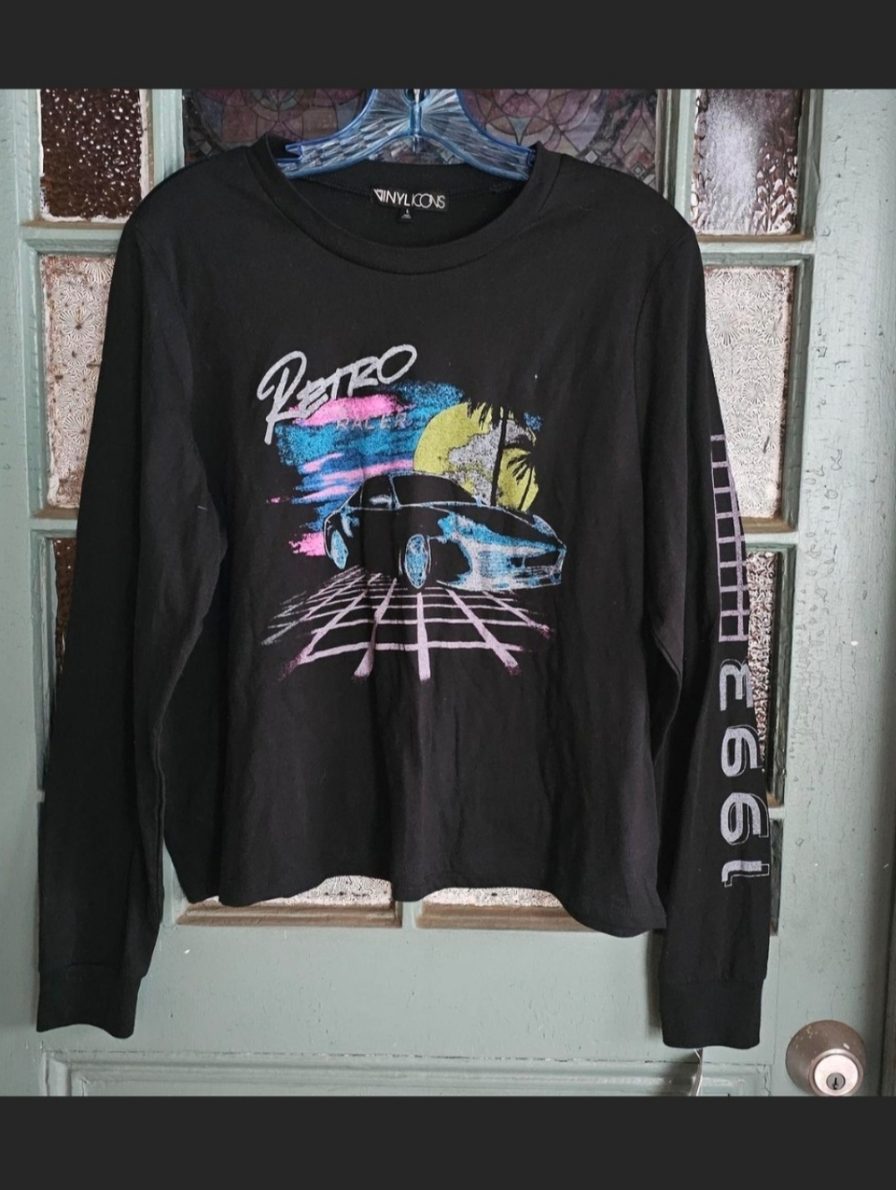 Nordstrom VINYL ICONS Women's Black Retro Graphic Long Sleeve Tee